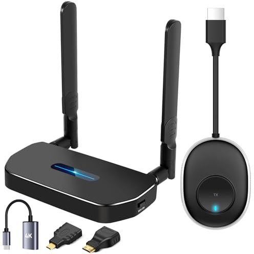 Wireless HDMI Transmitter and Receiver 4K Kit, Full HD 4K Wireless Presentation Equipment HDMI Adapter, Plug and Play Streaming Media. Laptop, Dongle, PC, Smart Phone to HDTV/Projector 165FT/50M