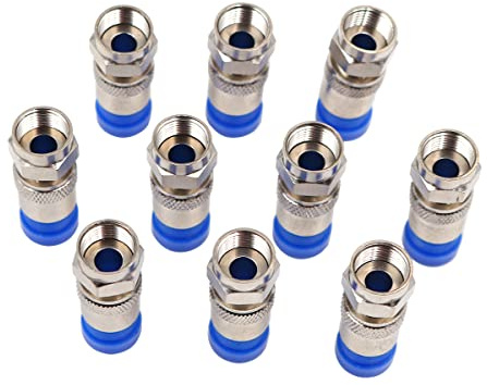 Hsthe Sea 10 Stück SAT F-Quick Mount Connector HD Sat Kabel Kompressionsstecker F Kompressionsstecker 7-7,5 mm Koaxialkabel Antennenkabel Kompressionszange TV Antennenkabel Koax, Blau