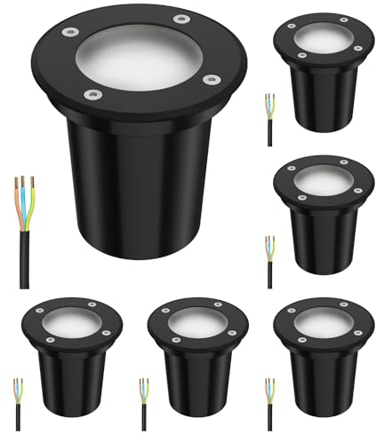 ledscom.de 6 Stück Bodeneinbauleuchte BOLI für außen, IP67, schwarz, gefrostet, rund, 108mm Ø inkl. LED Lampe 450lm warmweiß