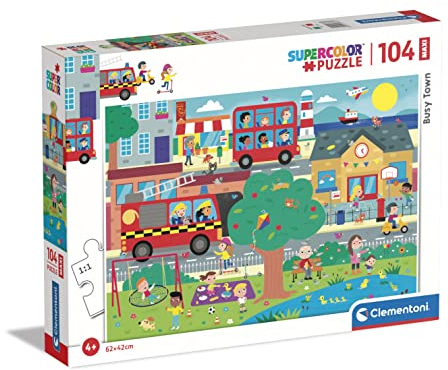 Clementoni - 23766 - Supercolor Puzzle Busy Town - Puzzle Mit 104 Teile Maxi - Puzzle Für Kinder Ab 4 Jahren, Made In Italy
