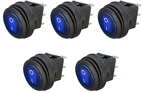 ETOPARS 5 Stück 12V 20A Kippschalter Auto KFZ Runde Wippschalter Blau Beleuchtet Lichtanzeige EIN/AUS Schalter 3 Polig Wasserdicht Boot