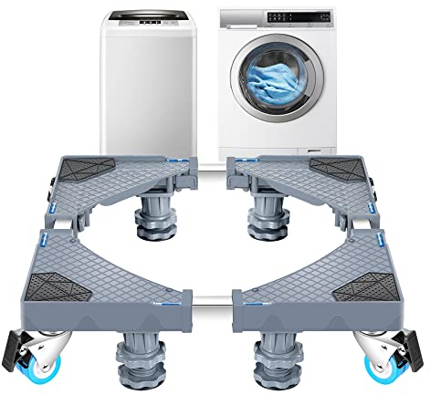 [en.casa] Base de Lave-Linge Sèche-Linge à Double roulettes Support pour Réfrigérateur Taille Ajustable Capacité de Charge 400 kg Acier Plastique Longueur Largeur 45-75 cm Hauteur 11-13 cm Gris