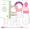 Fruchtsauger Baby Feeder Obst Fütterung Babynahrung Rassel Schnuller Silikon Flasche Löffel für Kleinkinder (Rosa Neu)
