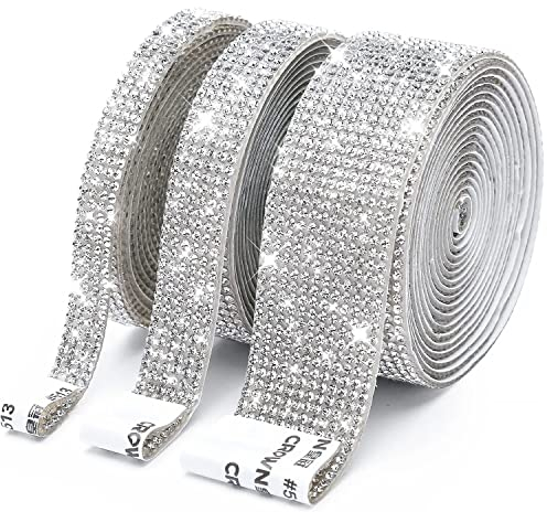 3 Rollen Selbstklebende Kristall Strass Diamant Band, 3 Yards Glitzersteine Strasssteine Selbstklebend DIY Dekoration Bling Aufkleber mit 2 mm Strass für Auto Handwerk Hochzeit Dekoration (Silber)