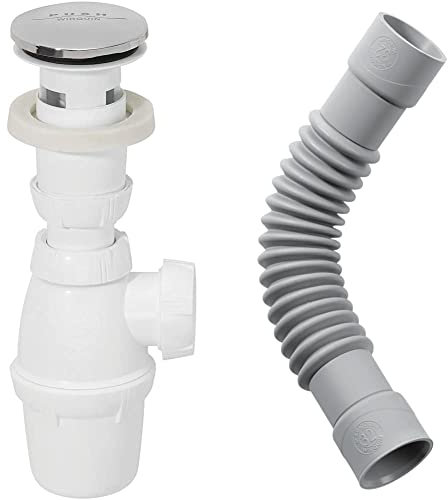 Wirquin SP50099 Vidage pour lavabo avec trop-Plein intégré, bonde clapet Quick-clac, Blanc & 79009005 Raccord Universel magicoude D32 à Coller, Gris