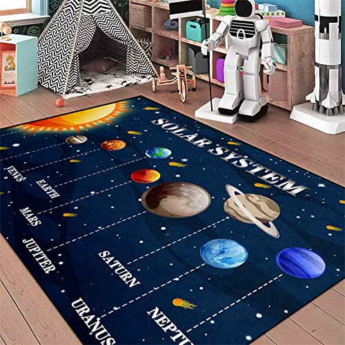 Kossmjx Universe Planet Area Rugs Outer Space Rugs for Boys Bedroom Educational Sofa Floor Mat Galaxy Solar System Theme Throw Rugs for Indoor Outdoor Carpets Crystal Polyester Mats Oversized, 5'×7'