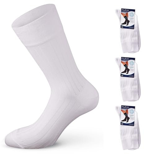 Leedya 3 Paia di Calze Sanitarie Mezza Gamba Filo di Scozia Uomo 100% Made in Italy - Calzini Sanitari 100% Cotone Mercerizzato Rimagliato a Mano (Bianche, 39-42)