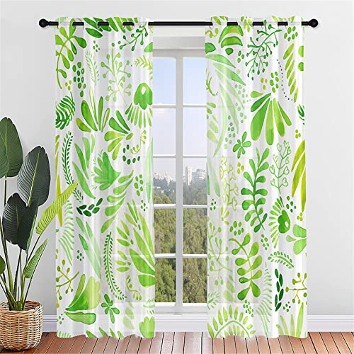Hiseng Schiebegardinen Voile Vorhang Gardinen 2er Set Pflanze Druck Sheer Schiebevorhänge Lichtdurchlässig Flächenvorhänge für Wohnzimmer Schlafzimmer Fensterschal (107x213cm,Blumenrebe)