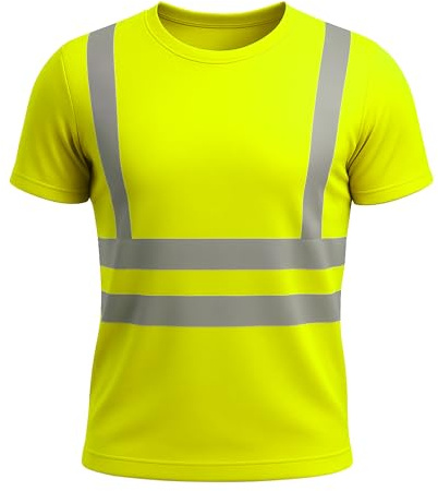 NOROZE Men's Hi-Viz Reflective Tape Short Sleeve Polo T-Shirt for Men Fluorescent Yellow Orange Lightweight Breathable Workwear Top UK