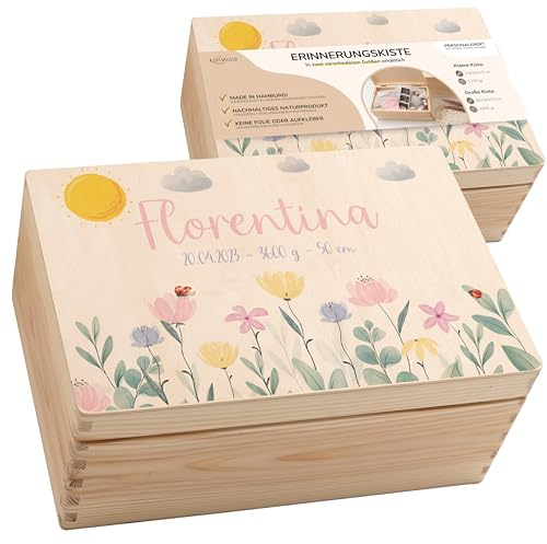 KIDSMOOD - Personalisierte Erinnerungsbox Baby, Holzkiste mit Deckel, Erinnerungskiste als Geschenkidee zur Geburt oder zum Geburtstag für Mädchen und Jungen, Baby-Box mit Namen