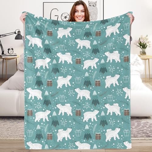 Eisbären Kinder Decke, 130x150 cm Flauschig Fleece Weihnacht Eisbäre Kuscheldecke für Mädchen, Weich Weihnachten Eisbären Flanell Fleecedecke Wohndecke für Kleinkind Geburtstag Geschenke Sofa Couch