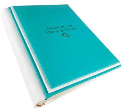 Fotoalbum - Eclissi Soft - handgefertigte Herstellung aus Kunstleder, personalisierbar mit Gravur. Ideal für Hochzeiten, Jubiläen und alle Veranstaltungen (Tiffany/Weiß)