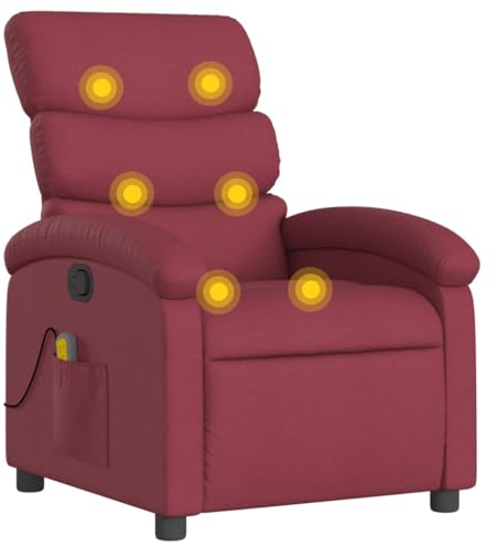 vidaXL Massagesessel, Sessel Verstellbare Rückenlehne, Fernsehsessel Relaxsessel mit Vibrationsfunktion, Liegesessel Polstersessel Ruhesessel, Weinrot Stoff