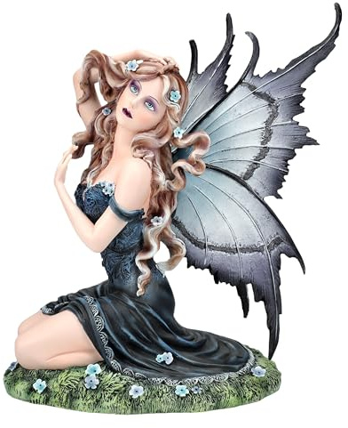 Figuren Shop GmbH Maelis Elfenfigur in Dunklem Kleid, Handbemalt, Kunststein, 29,5 cm, Naturmotiv, Fee, Elfe, Statue, Elfenliebhaber, Deko