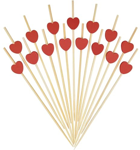YXHZVON Palitos de Cóctel, 100 Piezas Palillos para Cócteles de Madera con Corazones Rojos, Brochetas de Códtel de Corazón 12cm para Boda Cumpleaños Fiesta Comida y Bebida Decoraciones