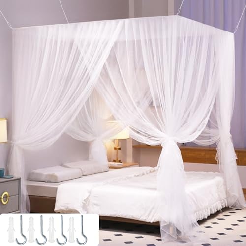 LINSOCLE Moskitonetz Bett, 190cm x 210cm x 240cm Moskitonetz für Bett, Moskitonetz Doppelbett, Mosquito Net Bed für Zuhause und Camping Geeignet
