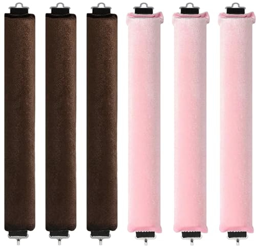 DBAILY Locken Ohne Hitze 6 PCS Lockenwickler Über Nacht mit Haken Overnight Blowout Hitzefreie Lockenwickle Heatless Curls Band Lockenwickler Heatless Curls für Alle Haartypen(Rosa+Braun)