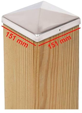 3 x Post Caps, 151 x 151 mm, Pyramid Made of Stainless Steel, Cover Cap for Wooden Posts 150 x 150 mm, Fence Cap, Fence Cover, Post Protection