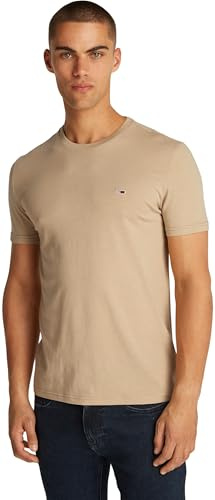 Tommy Jeans Herren T-Shirt Kurzarm Tee Rundhalsausschnitt, Beige (Relic Tan Htr), XS
