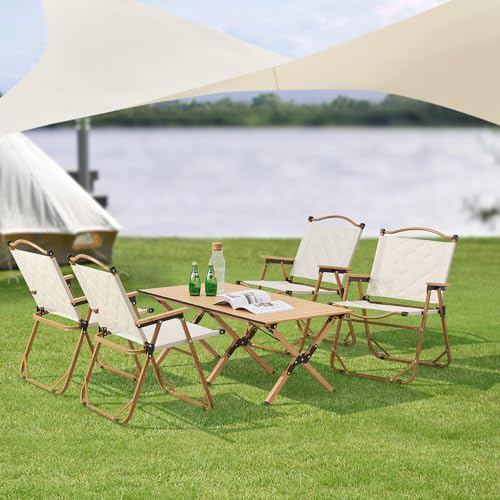 casa.pro Gartenmöbelset Botrugno 5-TLG. Campingset 4 Stühle und Tisch für 4 Personen faltbares Picknickset Klappstühle mit Armlehnen Textilgewebe Gartentisch Beige