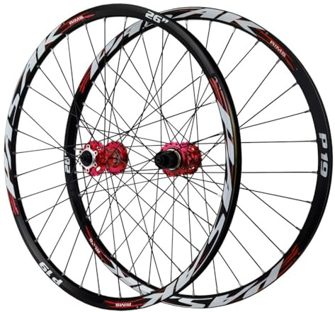 DYSY MTB Laufradsatz Steckachse 26/27,5 Zoll, Scheibenbremse Aus Aluminiumlegierung HG Lager 32H Vorder Und Hinterrad 29ER Fahrradfelge for 7–12 Gänge 2215G(Farbe:F+R,Size:QR 26 inch)