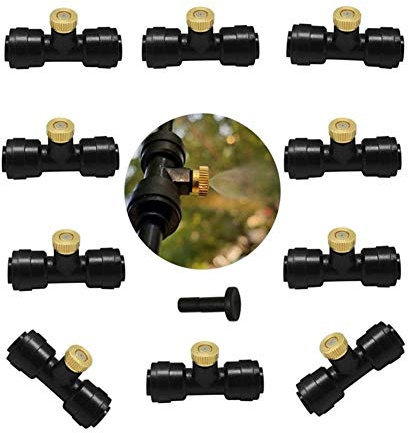 Nebeldüsen-Set, 0,3 mm Öffnung, Niederdruck, Zerstäubungssprüher mit 6,3 mm Slip-Lock-Sprühdüse, Tees und Stecker, für Außenbereich, Terrasse, Nebelkühlsystem
