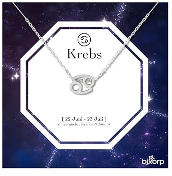 Bixorp Sternzeichen Krebs Halskette - Sternzeichen-Kette aus Edelstahl in Silber – Zodiac-Halskette auf Geschenkkarte