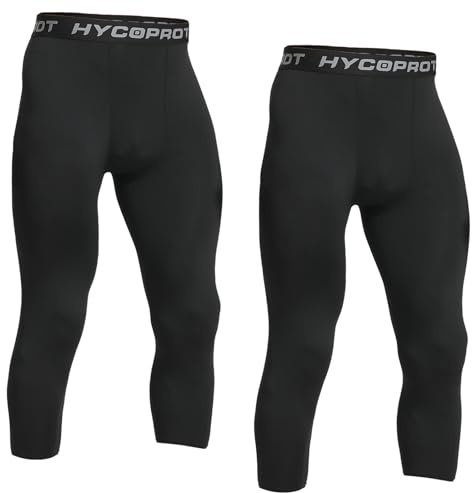 HYCOPROT Herren 3/4 Kompressionshose Schnelltrocknende Laufhose Tights Sport Leggings Atmungsaktiv Funktionsunterhose Tight Hose für Basketball Fitness Joggen