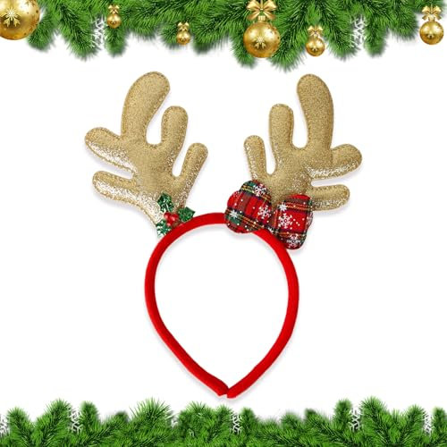 KARELLS Serre Tete Noel Renne,Paillettes Serre-Têtes Noël,Bandeau de Noël,Rouge Or Bandeau Cheveux d'élan pour Fêtes de Noël Nouvel An Cosplay Déguisement Accessoires Cheveux Fête pour Enfant Femme