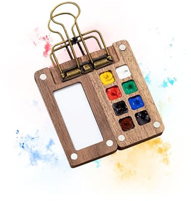 Vordpe Mini Palette, Palette de carnet de Croquis Portable, Palette de Couleurs en Bois, Palette magnétique Pliable, avec 1 Clip pour Peinture à l'aquarelle, Peinture Acrylique à l'huile (8 grilles)