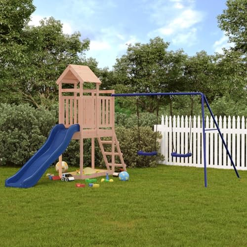 Juroupi Casetta con Scivolo e Altalene in Legno Massello di Douglas,Casetta con Scaletta,Sport e Giochi all'aperto,Set e Attrezzature per Area Giochi-3155880