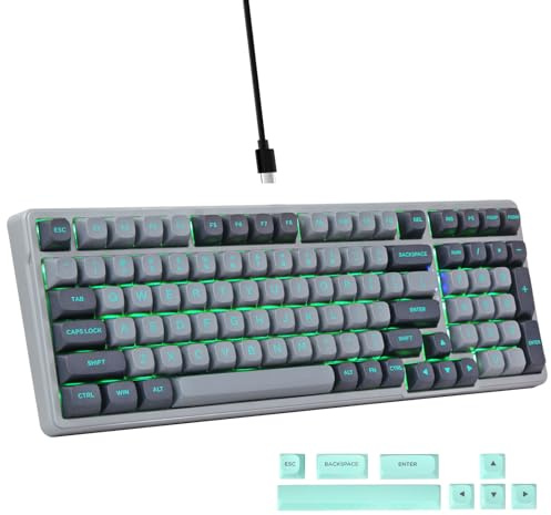 Teclado mecánico para juegos con cable, sonido cremoso, interruptores lineales prelubricados, estructura de junta con espuma amortiguadora de sonido, luz lateral RGB retroiluminada LED verde, teclado