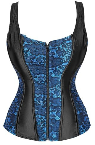 Yekdmxop Korsett Schwarz Damen Pirat Korsett Top Damen Elegant Elastisch Bustier Korsett Party Braun Overbust Corset Lace Up Korsett Damen Schwarz mit Trägern Korsett ohne Knochen Gothic, blau, S