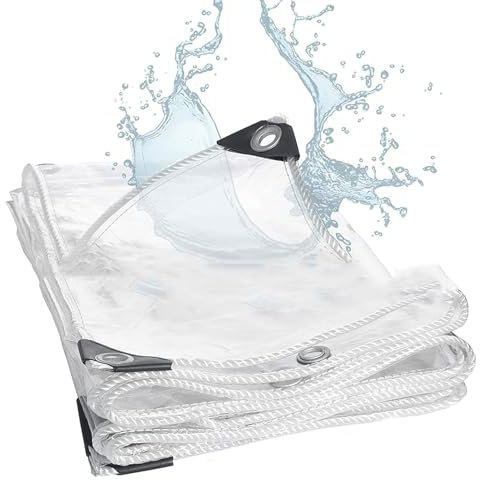 Tela cerata impermeabile trasparente resistente 3 x 3 m in PVC spesso 0,35 mm con occhielli per serra, patio, pollaio, telone isolante trasparente resistente alle intemperie