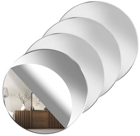 YQQYG 4 Stück Selbstklebende Kunststoff Spiegelbögen, 15,2 cm Runder Spiegel Aufkleber, Acryl Spiegel Wandaufkleber, Selbstklebend für Badezimmer, Wohnzimmer, Schlafzimmer, Dekor