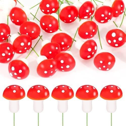 JSMTKJ 50 Stück Pilz Deko, Gartenpilze Ornamente, Pilz Dekoration Garten DIY Mini Rote Pilze für Bonsai Pflanze Aquarium Garten Deko