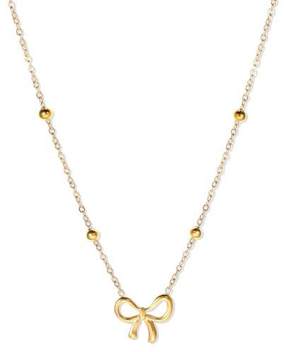 Yolev Schleife Trachtenkette Damen Gold Perlen Choker Halskette Aesthetic Schleifen Perlenkette Zarte Schlüsselbein Kette Goldener Schmuck Anhänger mit Perle Schleifen für Damen Mädchen