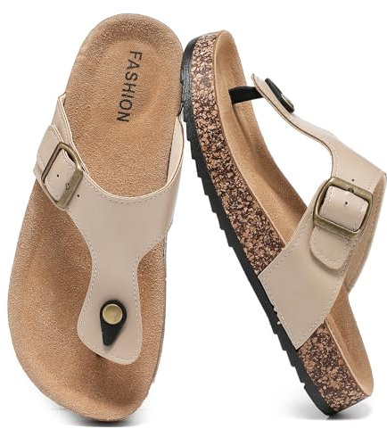 zaxunai Zehentrenner Damen Herren Rutschfest Sommer Sandalen Kork Fußbett Pantoletten,Bequeme Leichte Leder Flip Flops Badelatschen Unisex-Erwachsene