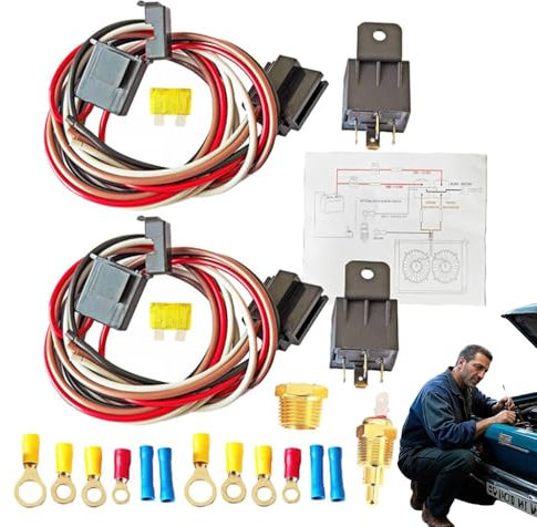Celuicion Kit relais de ventilateur électrique pour voiture, 12 V 40 A, avec thermostat, moteur de rechange avec capteur de température, pour camping-cars