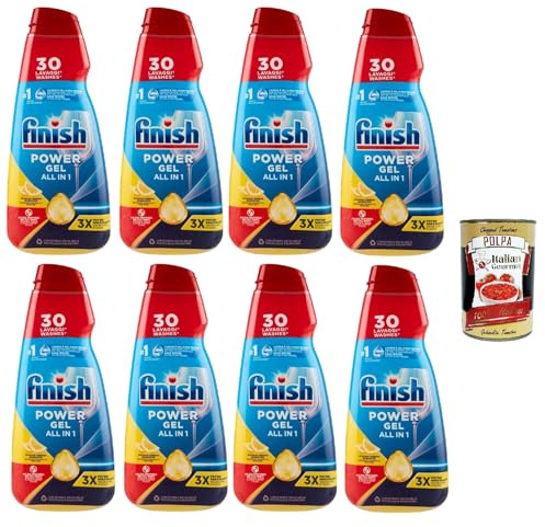Finish Powergel - Detergente líquido para lavavajillas, multifuncional, efecto desengrasante, 30 lavados, 8 x 600 ml, 400 g