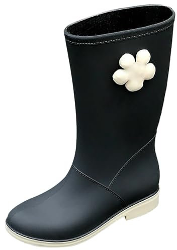 BIISDOST Stivali di gomma corti da pioggia per donna, alla caviglia, da giardino, da donna, con tacco piccolo, Nero , 36 EU