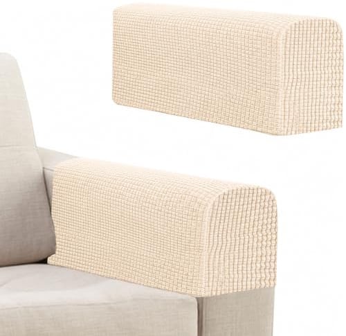 Niuoppy 2Pcs Armchair Covers Protectors Slipcover, Sofa Arm Covers Anti-Slip, Thickened Arm Rest Covers for Sofa, Chair Arm Cover for Sofa Protector Couches Recliner (2, Beige)