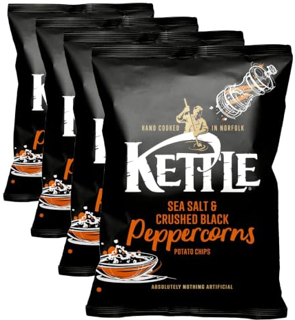 Kettle Chips Sea Salt with Crushed Black Peppercorns 130g (Pack of 4)