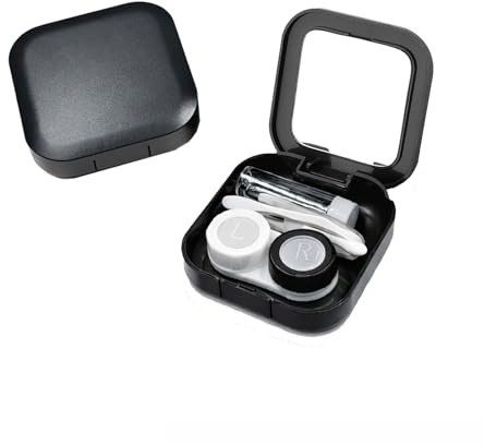 Contact Lens Travel Case, Built-In Mirror, L/R Holder, Classic Black Set | Hard-Shell Storage, Includes Tweezers, Contact Lens Applicator And Small Bottle, For Handbags, Home Routines And Trips