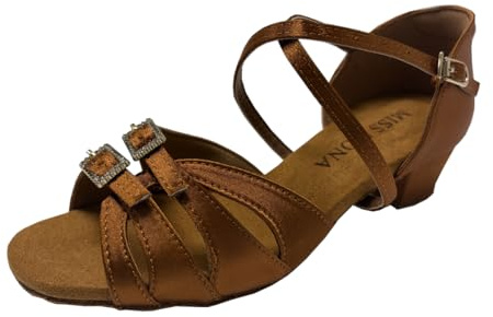 Zapatos de baile para niños niñas satén latino tacón 3.5 cm estándar salsa ballroom principiantes práctica zapatos