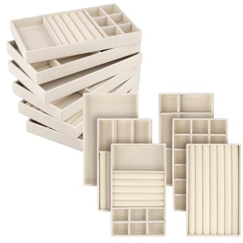 NGOSUET 12 Stück Schmucktablett Beige, Schmuck Organizer Schublade, Schmuckaufbewahrung Schublade Schmuck Schubladeneinsatz Aufbewahrung Ordnungssystem Ohrringe Armband Ringe