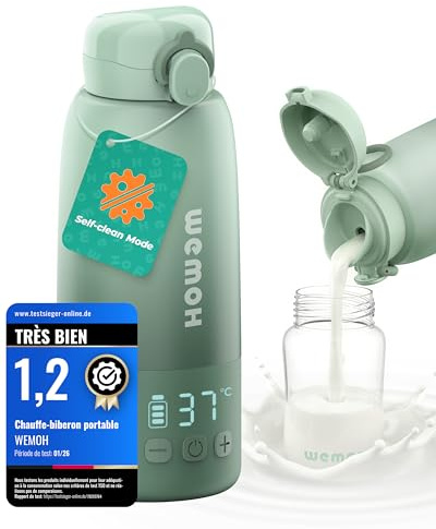 Tragbarer Flaschenwärmer Baby für unterwegs mit Selbstreinigungsfunktion | 100W Schnellaufwärmung, Präzise Temperaturkontrolle, 450 ml Kapazität, Akku für 2–3 Erwärmungen einer vollen Flasche