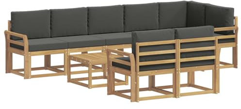 vidaXL Outdoor-Sofagarnitur 9 pcs Weiß und Anthrazit Polyester, Stylisches Außensofa, wetterfestes Set, Bequeme Sitzgelegenheit für den Garten, Akazienholz Möbel