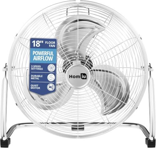 Homiu 18 Inch Floor Fan - 3 Speed High Velocity Fan - Standing Cooling Cold Air Circulation - Adjustable Tilting Electric Industrial Fan - For Home Gym Office Garage