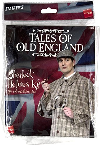 Smiffys Sherlock Holmes Set aus der Tales of Old England Kollektion, Braun, mit Pfeife Lupe